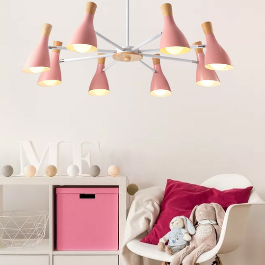 Conical Shade Hanging Chandelier With 8 Bulbs - Simple Style Metal Ceiling Lamp For Living Room