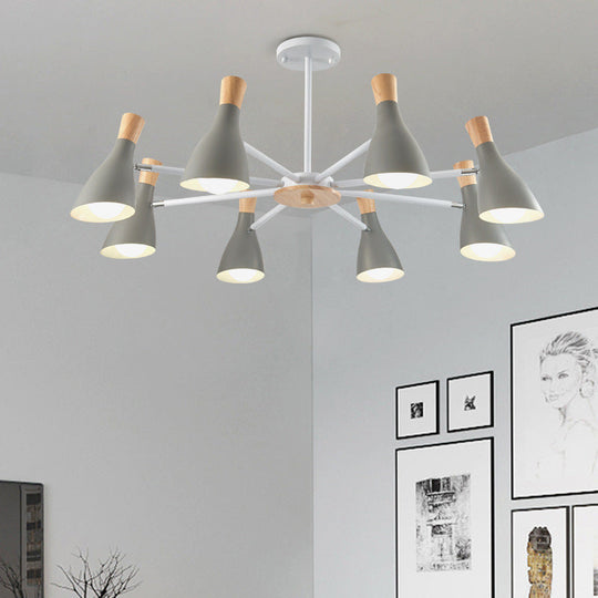 Conical Shade Hanging Chandelier With 8 Bulbs - Simple Style Metal Ceiling Lamp For Living Room