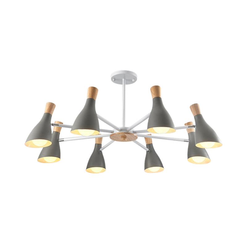 Conical Shade Hanging Chandelier With 8 Bulbs - Simple Style Metal Ceiling Lamp For Living Room