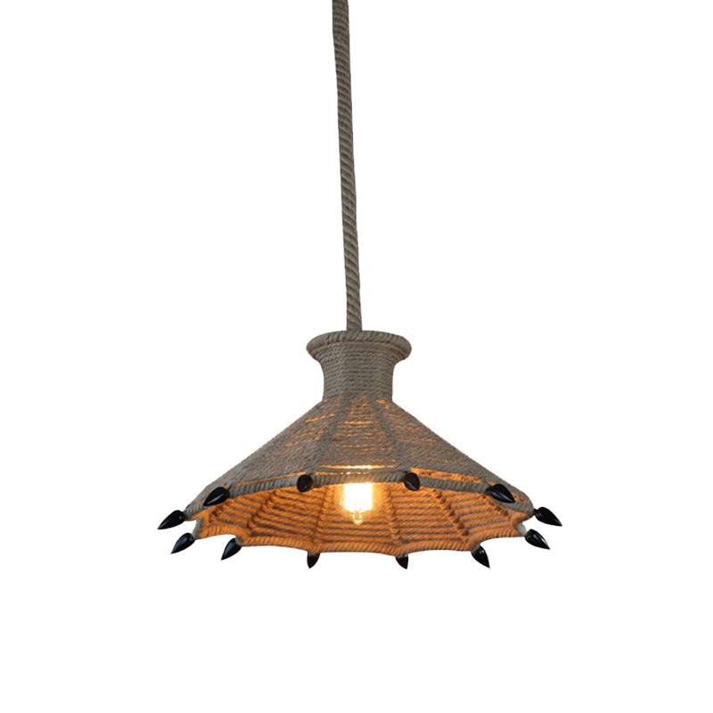 Rustic Single-Bulb Pendant Lamp With Natural Rope - Black/Brown