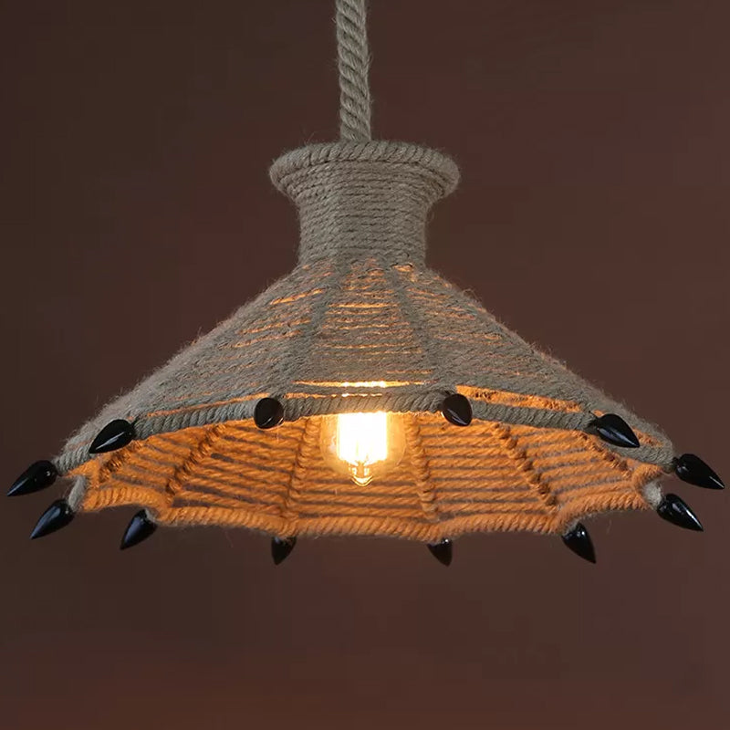 Rustic Single-Bulb Pendant Lamp With Natural Rope - Black/Brown