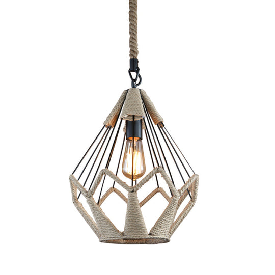 Rustic Single-Bulb Pendant Lamp With Natural Rope - Black/Brown Brown / C