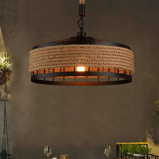 Barn Roped Cage Pendant Light - Lodge Sushi House Brown 12/16/19.5 Width 1 Bulb