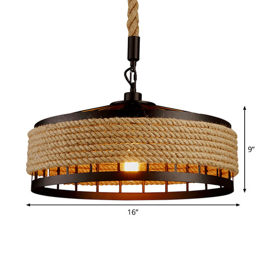 Barn Roped Cage Pendant Light - Lodge Sushi House Brown 12/16/19.5 Width 1 Bulb