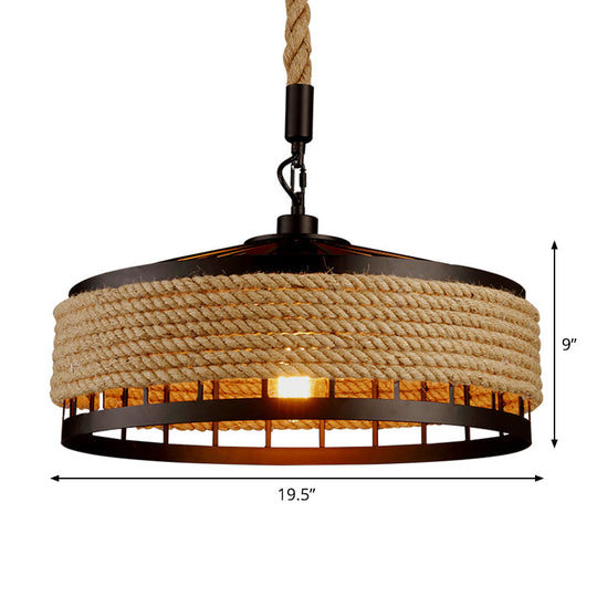 Barn Roped Cage Pendant Light - Lodge Sushi House Brown 12/16/19.5 Width 1 Bulb