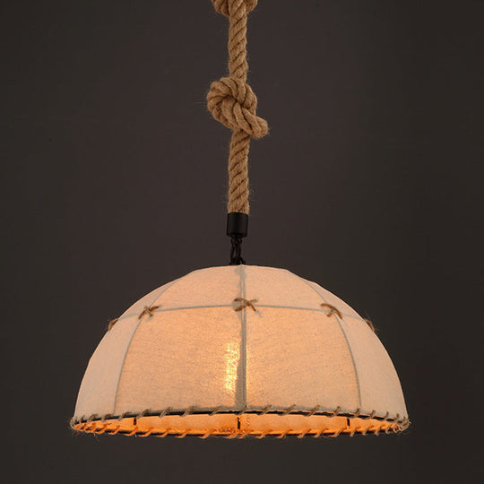 Hemispherical Fabric Pendant Lamp w/ Down Lighting, Rope Detail (Brown) - 14"/18" for Cottage Dining Table