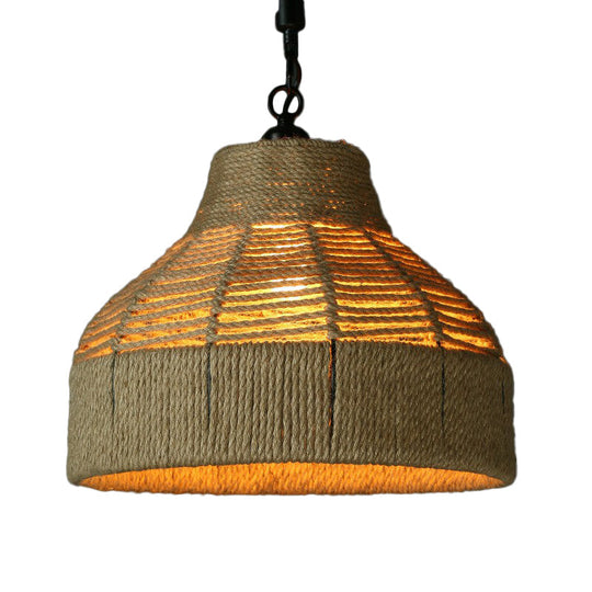 Jute Rope Drop Pendant Rustic Brown Restaurant Hanging Light - Single Hand-Worked Design