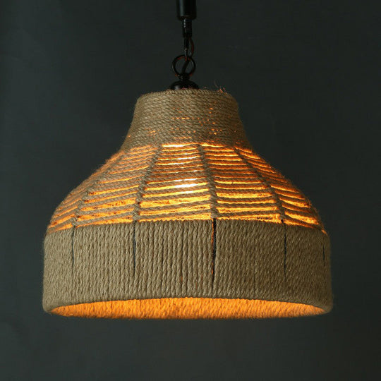 Jute Rope Drop Pendant Rustic Brown Restaurant Hanging Light - Single Hand-Worked Design