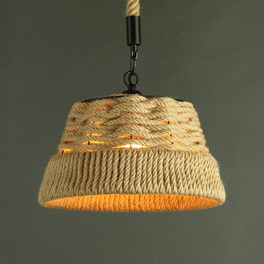 Jute Rope Drop Pendant Rustic Brown Restaurant Hanging Light - Single Hand-Worked Design