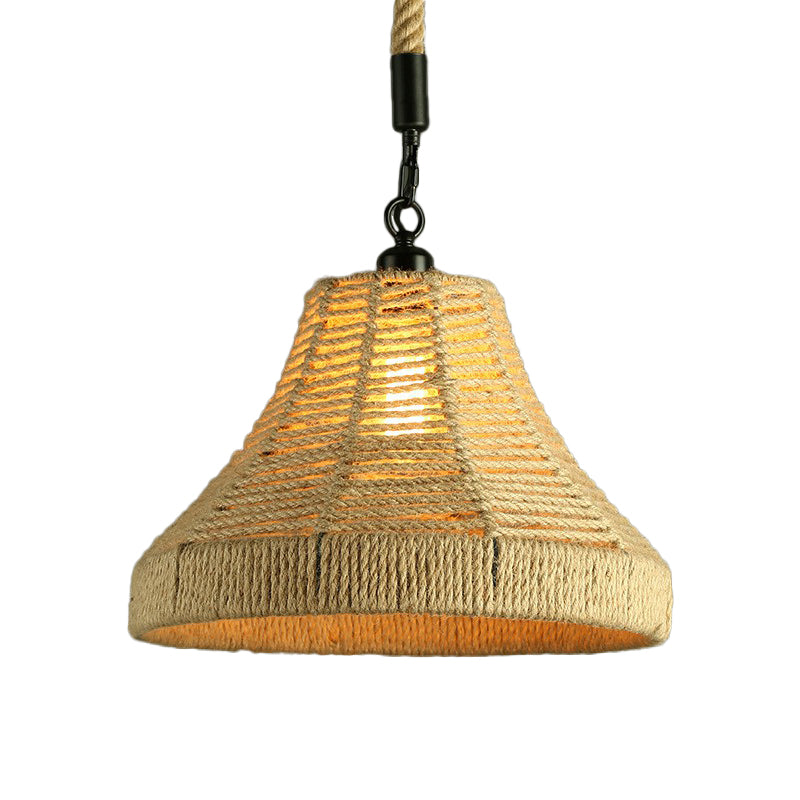 Handcrafted Jute Rope Pendant Light - Rustic Brown Trumpet/Bowl/Truncated Cone Shaped For