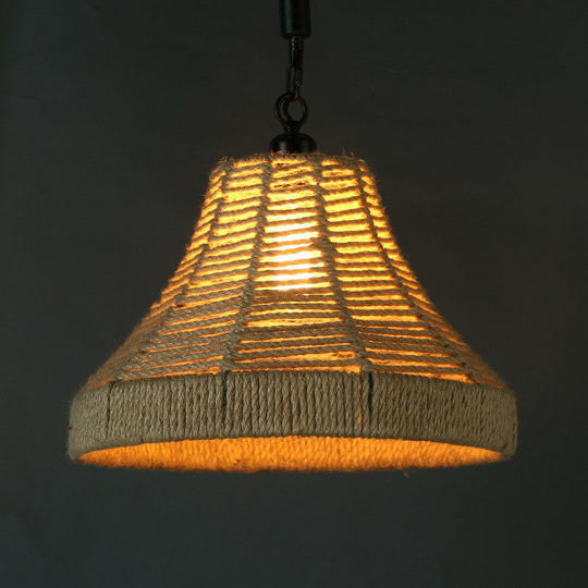 Jute Rope Drop Pendant Rustic Brown Restaurant Hanging Light - Single Hand-Worked Design