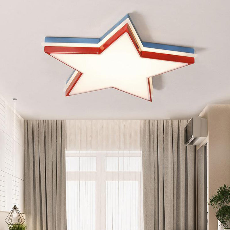 Kids Acrylic LED Flush Mount Ceiling Light in White for Boy's Bedroom - Slim Panel Star Design