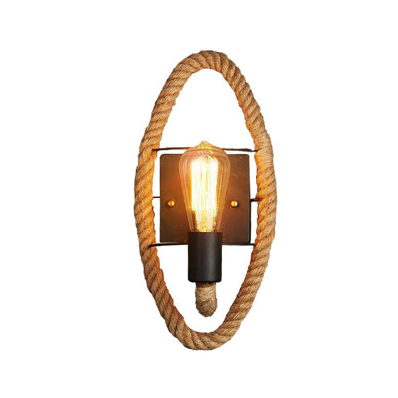 Farmhouse Brown Wall Lamp With Rope Wrap - Oval/Round Dining Room Light