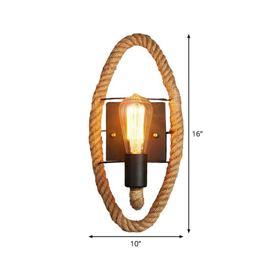 Farmhouse Brown Wall Lamp With Rope Wrap - Oval/Round Dining Room Light