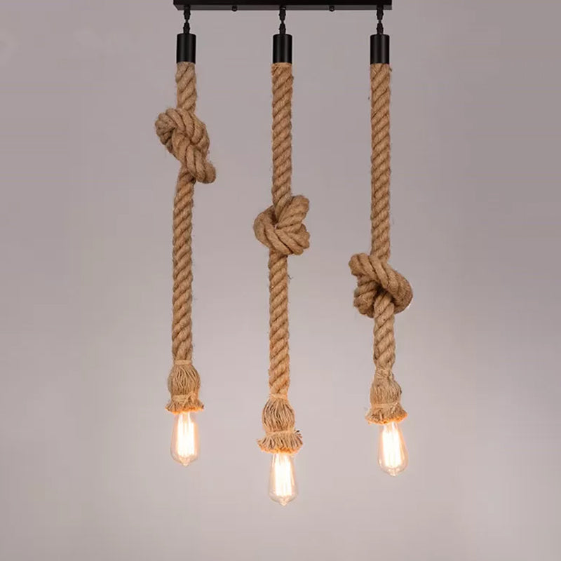 H Brown Naked Bulb Design Pendant Light with Rope Knot - Ideal for Kitchen Bar - 39"/59" Height - Includes 3 Bulbs