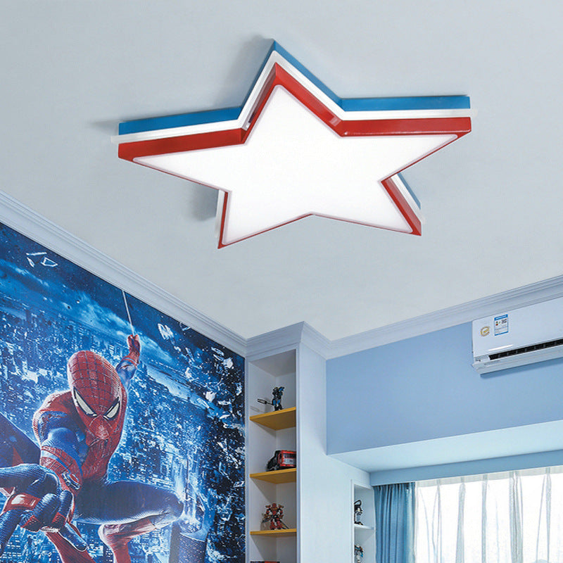 Kids Acrylic LED Flush Mount Ceiling Light in White for Boy's Bedroom - Slim Panel Star Design