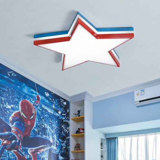 Kids Acrylic Led Flush Mount Ceiling Light In White For Boys Bedroom - Slim Panel Star Design Red /