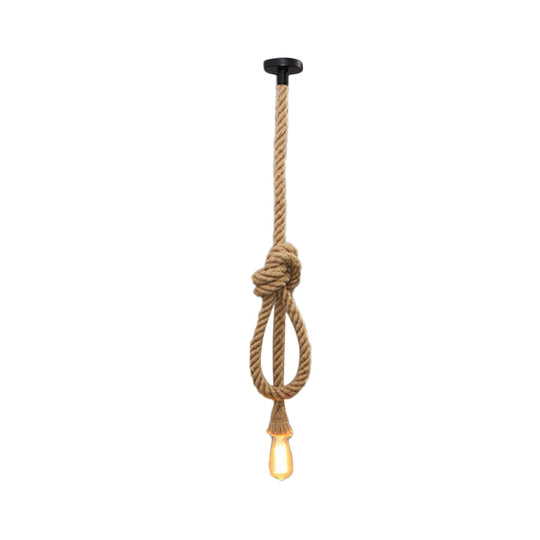 Brown Hemp Rope Knot Hanging Lamp With Bare Bulb Design - Farmhouse Pendant Light / A