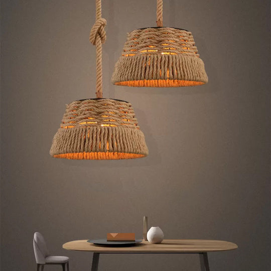 Rustic Hand-Weaved Tapered Pendant Light - Brown Finish