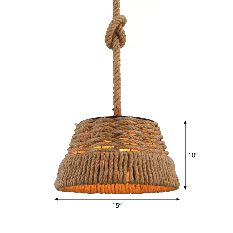 Rustic Hand-Weaved Tapered Pendant Light - Brown Finish