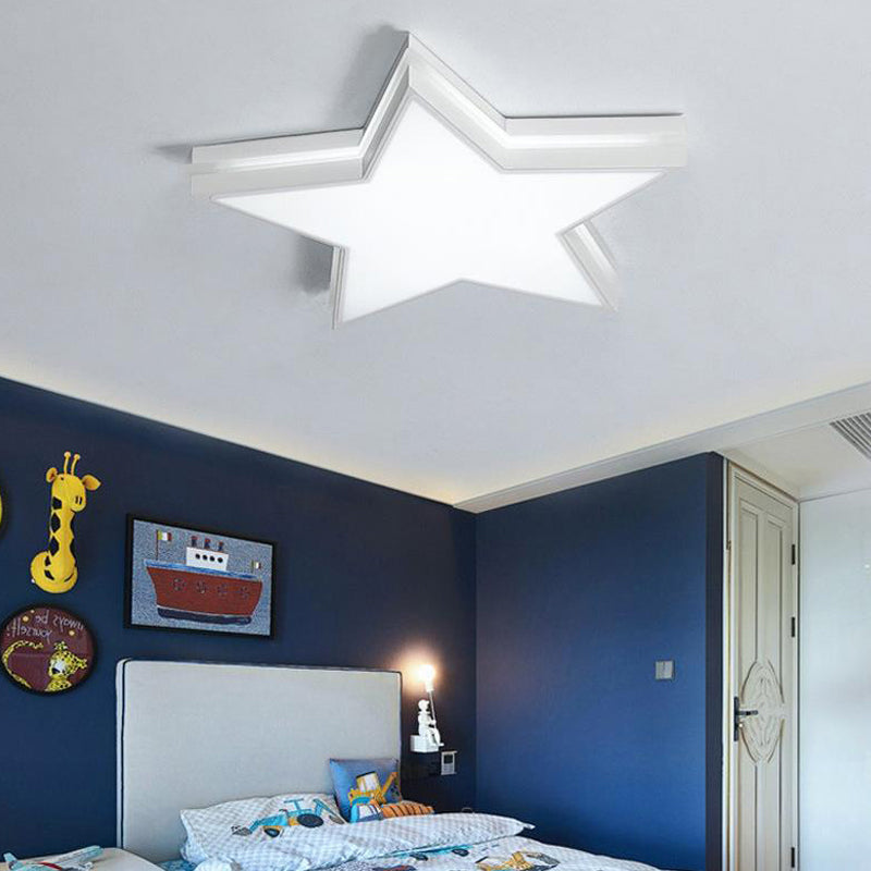 Kids Acrylic LED Flush Mount Ceiling Light in White for Boy's Bedroom - Slim Panel Star Design