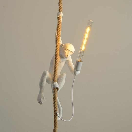 Novelty Lodge Pendant Light with Resin Monkey Pendulum - 1 Head, Gold/Black/White - Ideal for Restaurants - Rope Cord