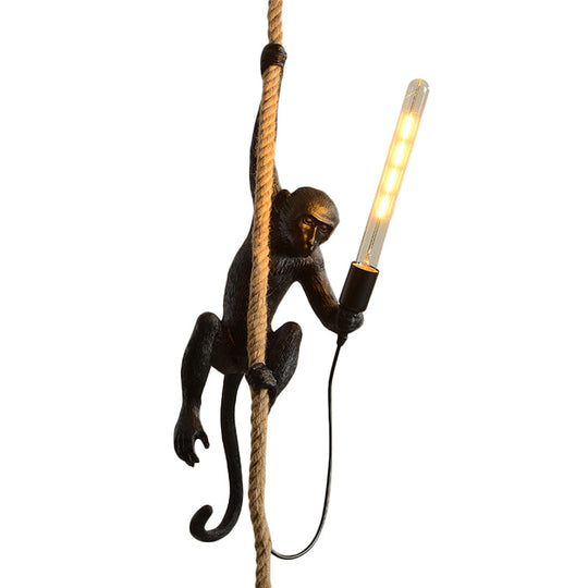 Monkey Pendulum Resin Light - Unique Lodge Pendant For Restaurants In Gold/Black/White With Rope