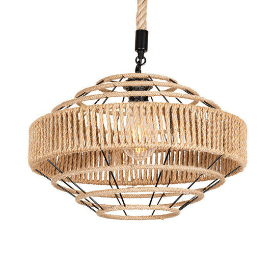 Rustic 1-Light Farmhouse Drop Pendant: Natural Rope Hanging Light Fixture (Brown)