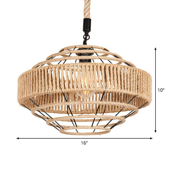 Rustic 1-Light Farmhouse Drop Pendant: Natural Rope Hanging Light Fixture (Brown)