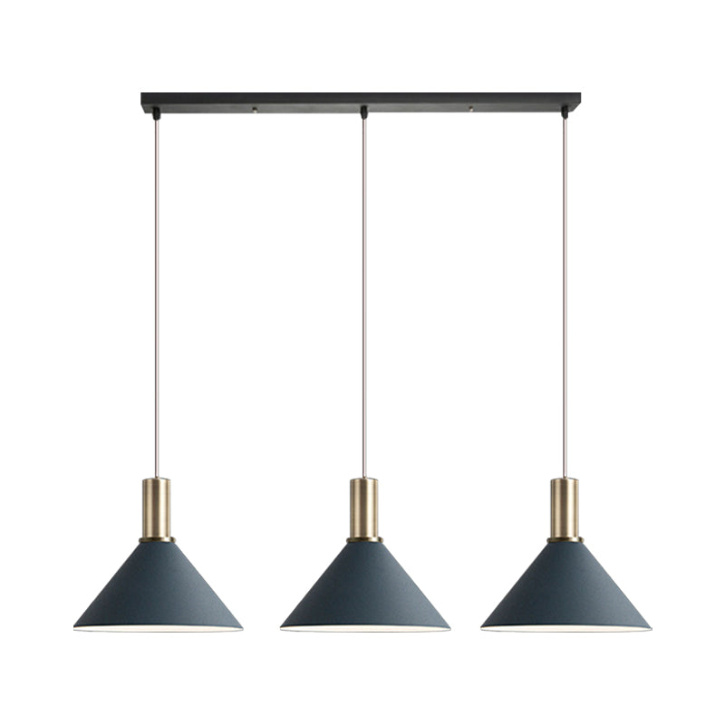 Sofia - Nordic Dark Blue Cone Hanging Lamp  Nordic 3 Bulbs Multi-Light Pendant for chen Bar