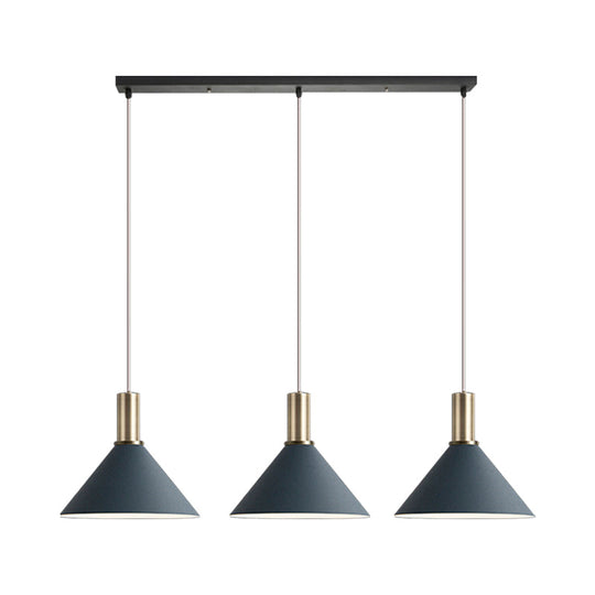 Sofia - Nordic Dark Blue Cone Hanging Lamp  Nordic 3 Bulbs Multi-Light Pendant for chen Bar