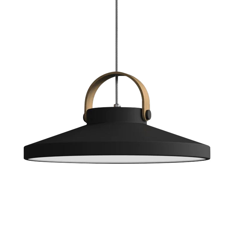 Wood-Handled Pot Lid Pendant Light In Green/Black/White - Nordic Iron Design With Led Suspension