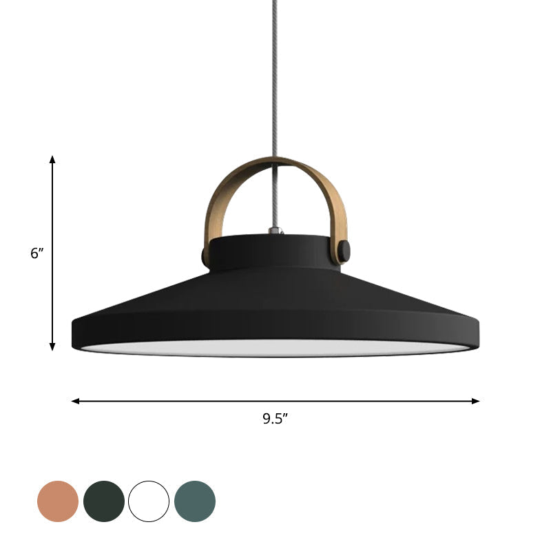 Wood-Handled Pot Lid Pendant Light In Green/Black/White - Nordic Iron Design With Led Suspension