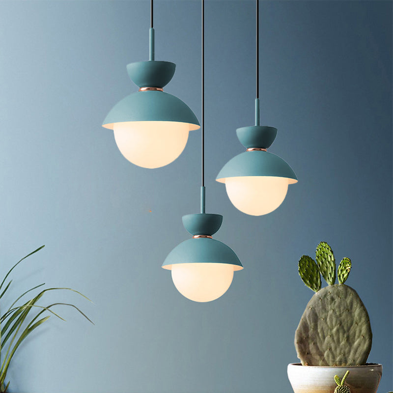 Opal Glass Hourglass Pendant Light With 1 Bulb - Ideal For Restaurants Available In Blue Pink And