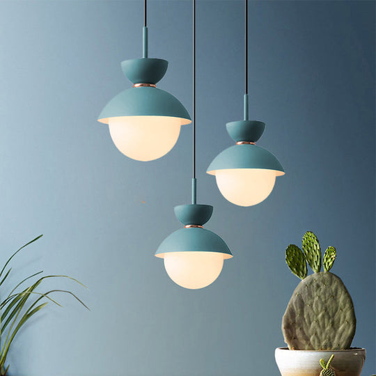 Opal Glass Hourglass Pendant Light With 1 Bulb - Ideal For Restaurants Available In Blue Pink And