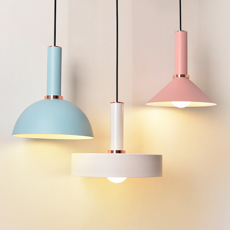 1-Light Pink/Blue Pendant Light With Aluminum Dome/Cone Drop Design Perfect For Restaurants