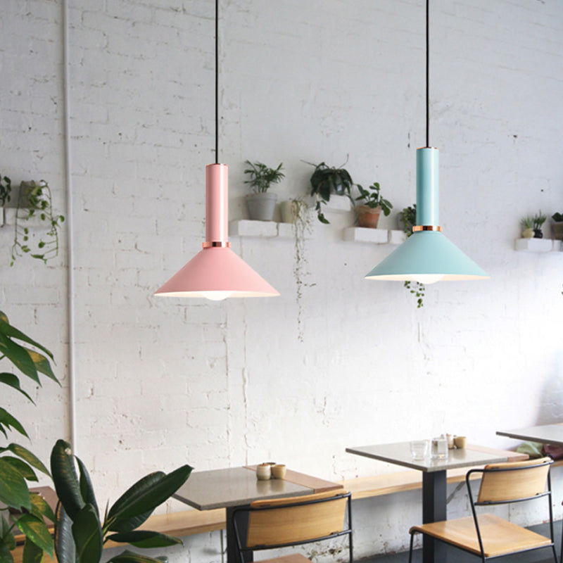 1-Light Pink/Blue Pendant Light With Aluminum Dome/Cone Drop Design Perfect For Restaurants Pink /