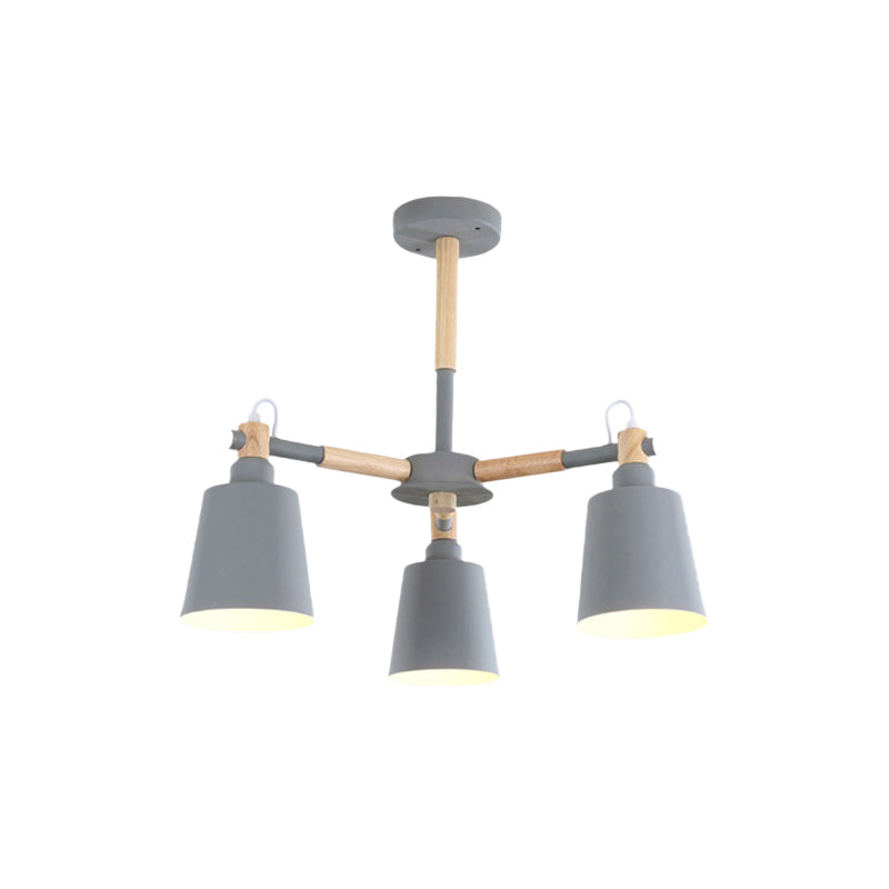 Tapered Macaroon Ceiling Lamp: Metal And Wood 3 Hanging Pendant Lights For Living Room