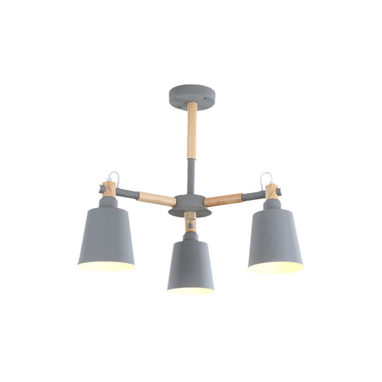 Tapered Macaroon Ceiling Lamp: Metal And Wood 3 Hanging Pendant Lights For Living Room