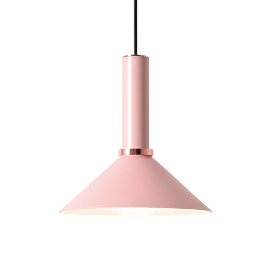 1-Light Pink/Blue Pendant Light With Aluminum Dome/Cone Drop Design Perfect For Restaurants