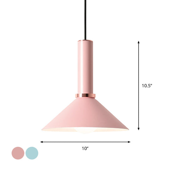 1-Light Pink/Blue Pendant Light With Aluminum Dome/Cone Drop Design Perfect For Restaurants