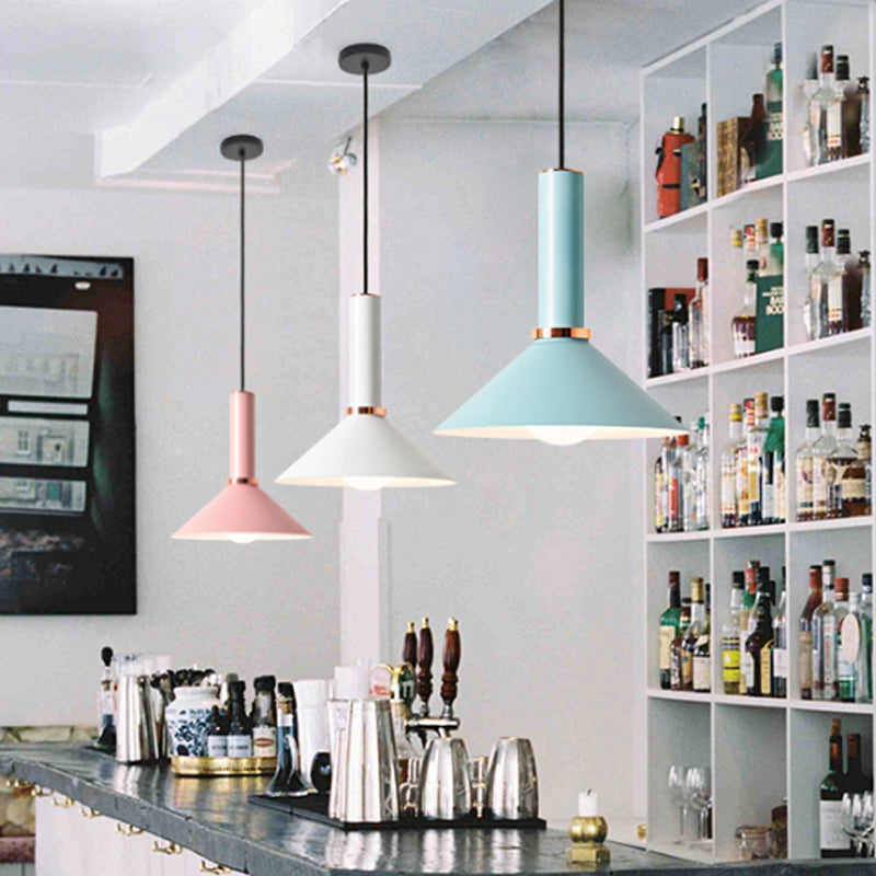 1-Light Pink/Blue Pendant Light With Aluminum Dome/Cone Drop Design Perfect For Restaurants