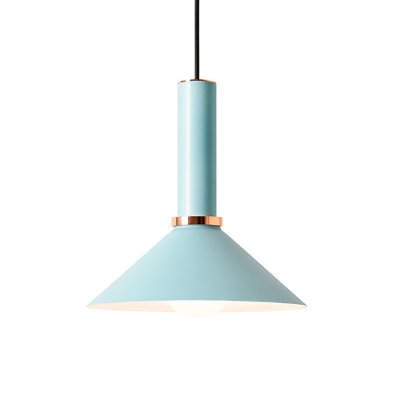 1-Light Pink/Blue Pendant Light With Aluminum Dome/Cone Drop Design Perfect For Restaurants