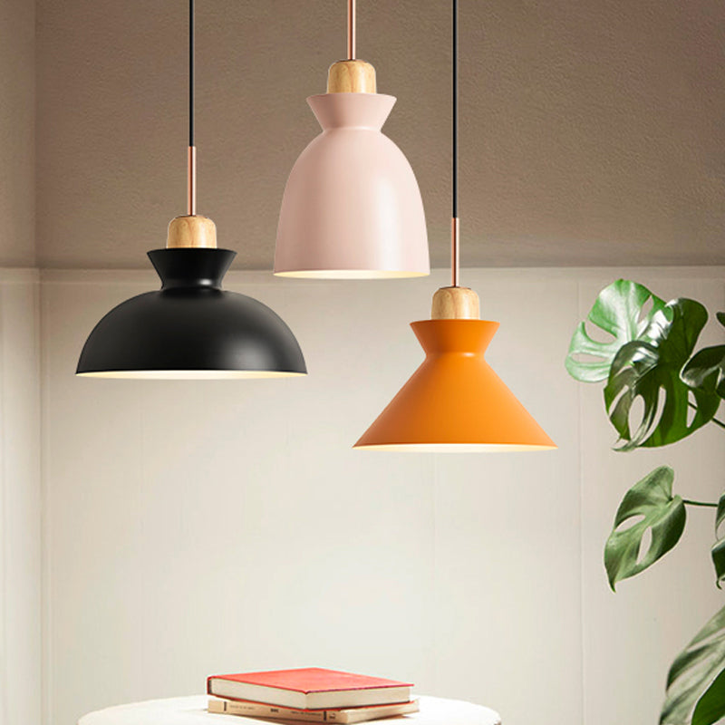 Macaron Pendant Lamp - 1-Light Pink/White/Black Cone/Bowl/Bell Hanging Ceiling Fixture With Iron