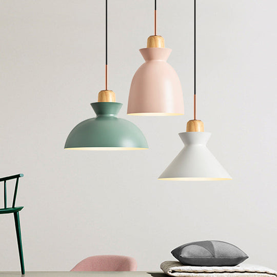 Macaron Pendant Lamp - 1-Light Pink/White/Black Cone/Bowl/Bell Hanging Ceiling Fixture With Iron