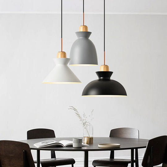 Macaron Pendant Lamp - 1-Light Pink/White/Black Cone/Bowl/Bell Hanging Ceiling Fixture With Iron