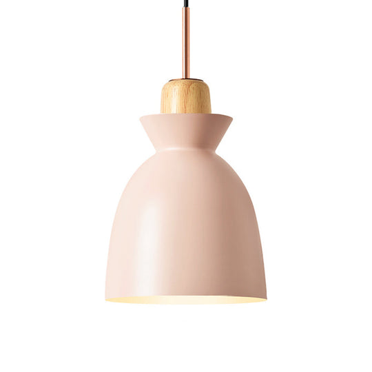 Macaron Pendant Lamp - 1-Light Pink/White/Black Cone/Bowl/Bell Hanging Ceiling Fixture With Iron