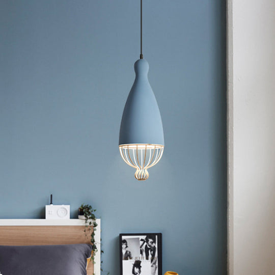 Macaron Inverted Balloon Pendant Light With Wire Cage And 1 Head In Grey/Pink/Blue