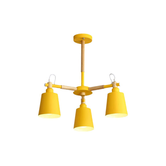 Tapered Macaroon Ceiling Lamp: Metal And Wood 3 Hanging Pendant Lights For Living Room