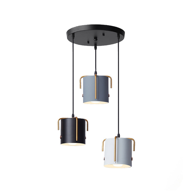 Nordic Metal 3-Head Hanging Lamp Kit: Cylinder Bottle And Bell - Black Suspended Pendant For Dining